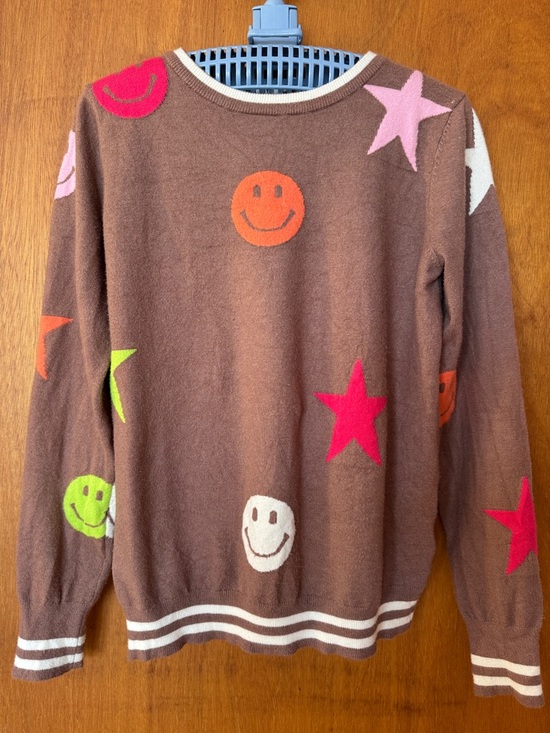 THML Sweaters - THML from Anthropologie Brown Crewneck Sweater with Smiley Faces & Stars